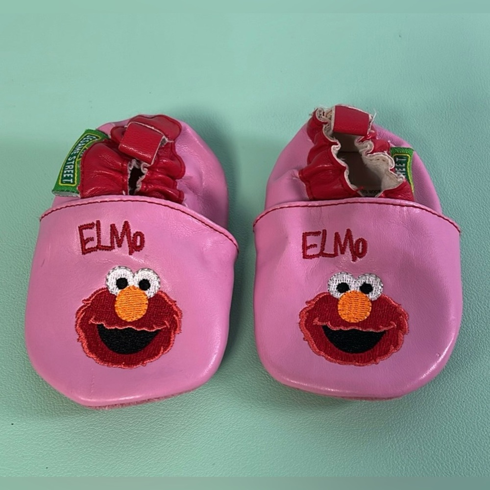 Vintage Sesame Street 2008 Pink & Red Elmo Leather Slip-on Baby shoes 6-12month
